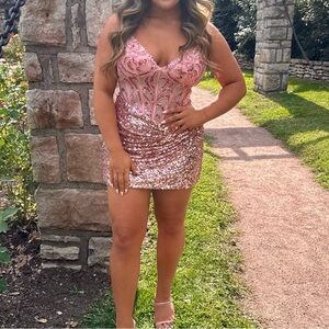 Elegant Pink Sequin Mini Dress